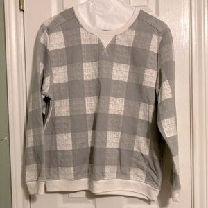 Karen Scott Sport gray/white checked long sleeve sweatshirt size L